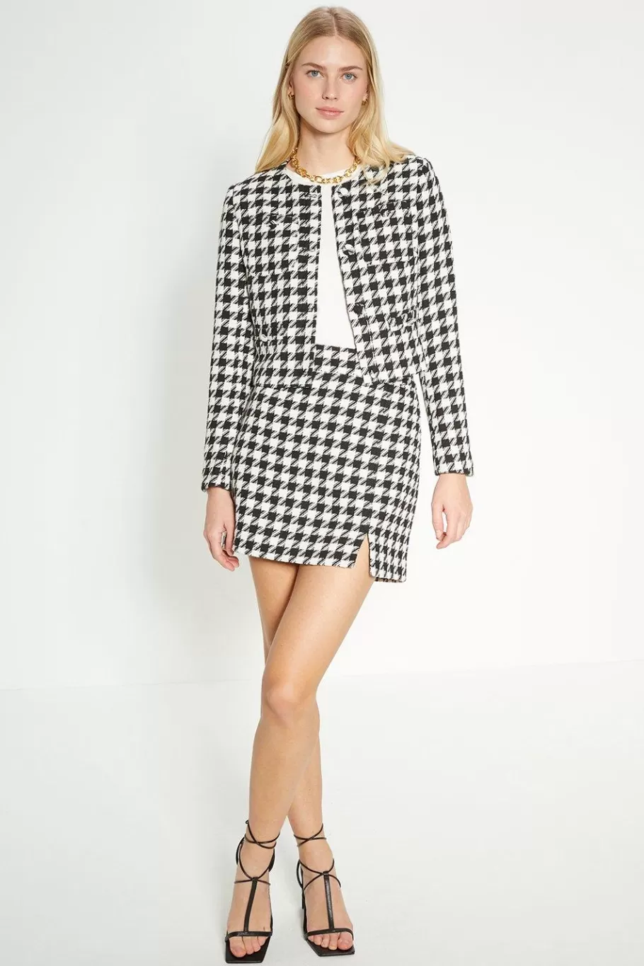 Oasis Rachel Stevens Houndstooth Tweed Blazer Mono Cheap