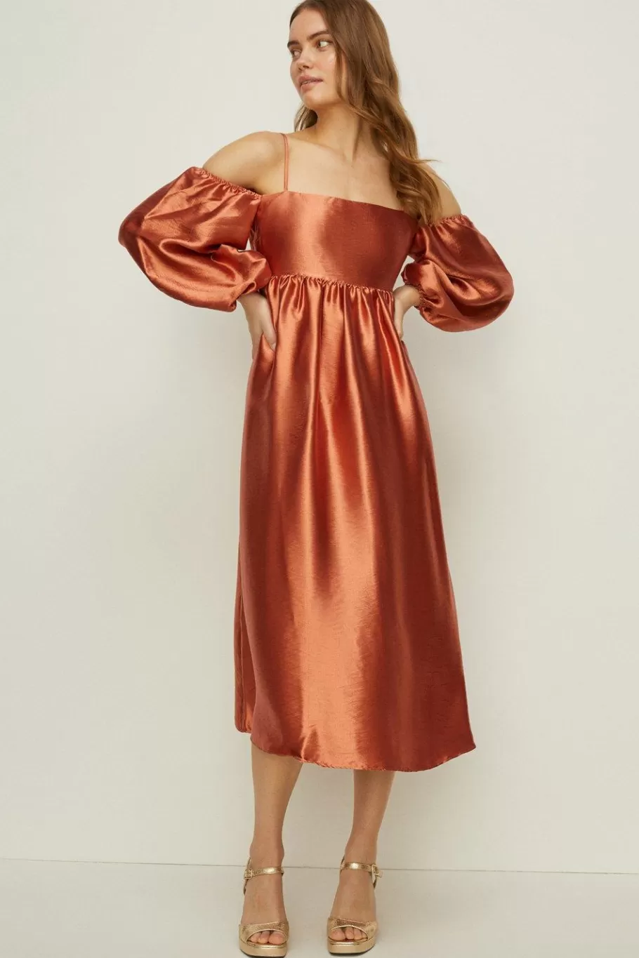 Oasis Rachel Stevens Petite Cold Shoulder Dress Rust Shop