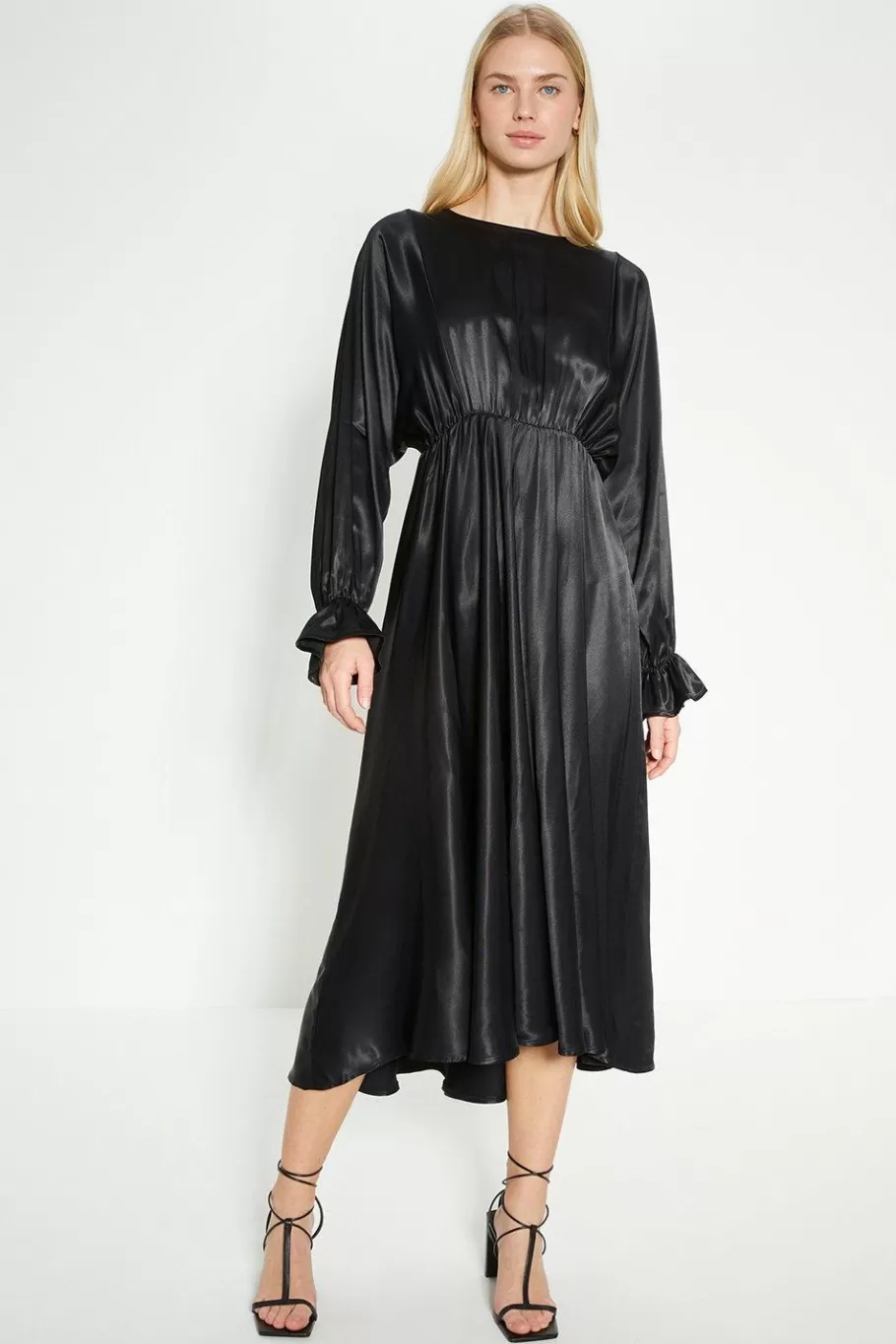 Oasis Rachel Stevens Petite Satin Blouson Midi Dress Black Sale