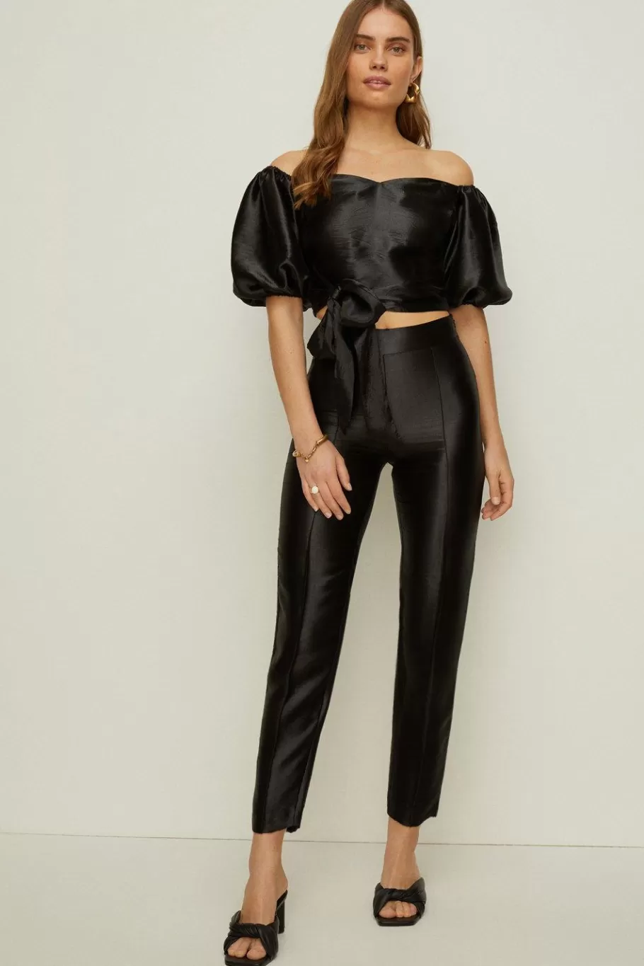 Oasis Rachel Stevens Petite Satin Co Ord Trouser Black Store