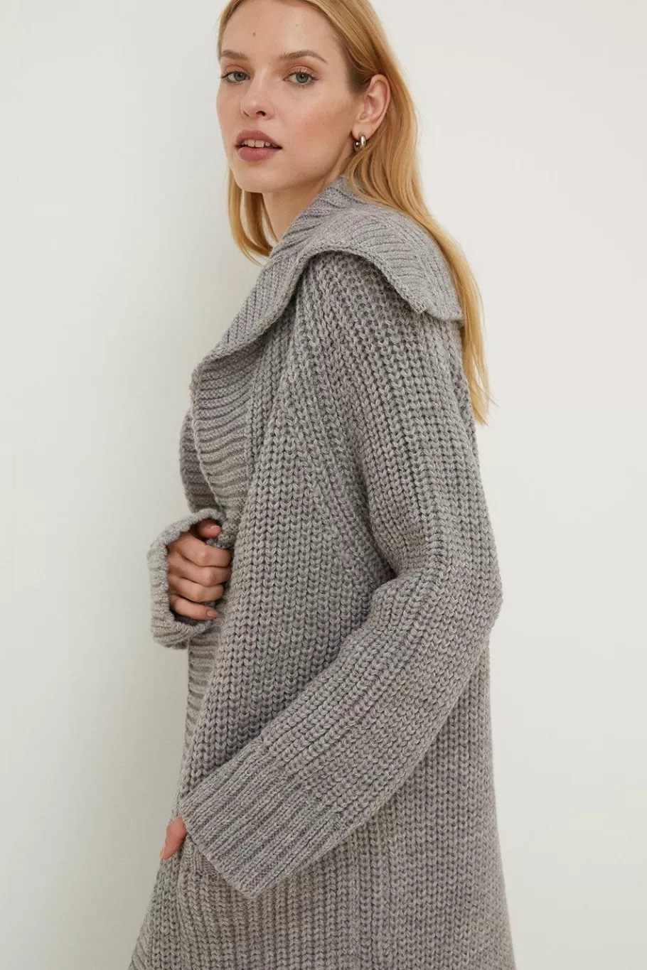 Oasis Rachel Stevens Premium 100% Wool Oversized Coatigan Grey New