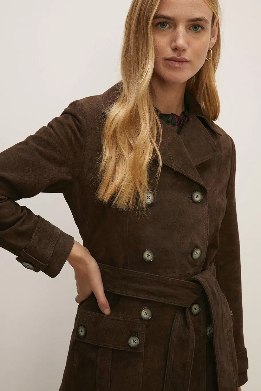 Oasis Rachel Stevens Premium Suede Trench Coat Mocha Flash Sale