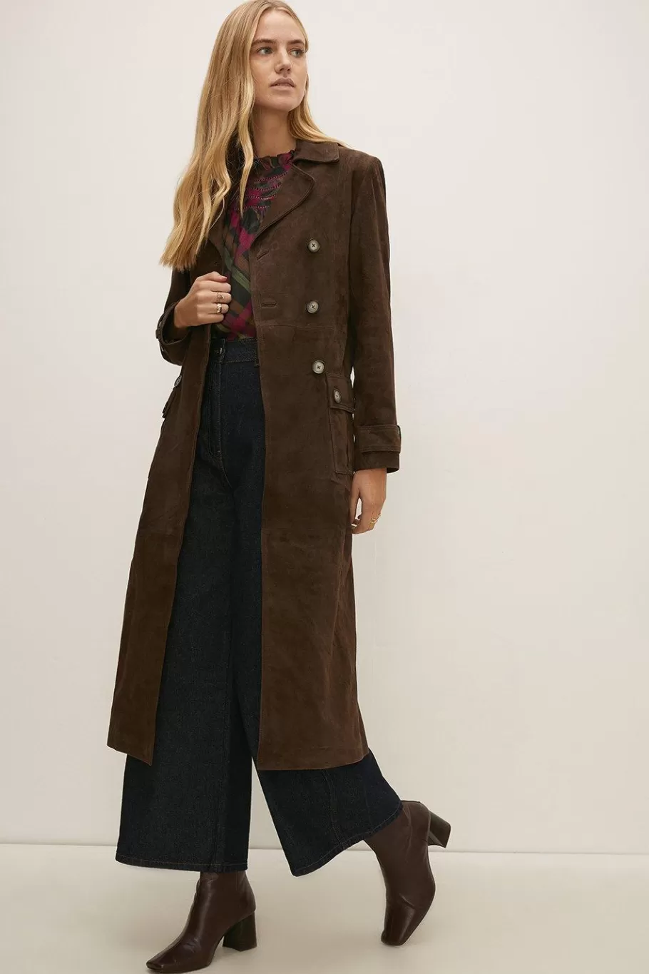 Oasis Rachel Stevens Premium Suede Trench Coat Mocha Flash Sale