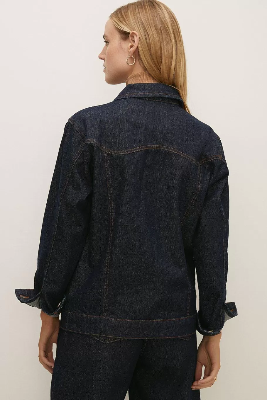 Oasis Rachel Stevens Rigid Wavy Denim Jacket Dark Wash Clearance