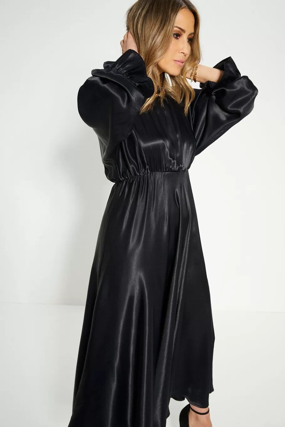 Oasis Rachel Stevens Satin Blouson Midi Dress Black Online