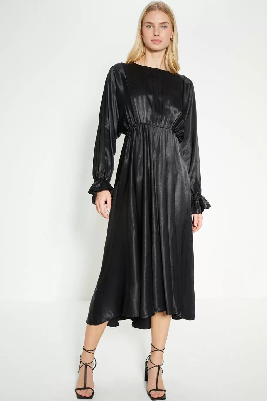 Oasis Rachel Stevens Satin Blouson Midi Dress Black Online