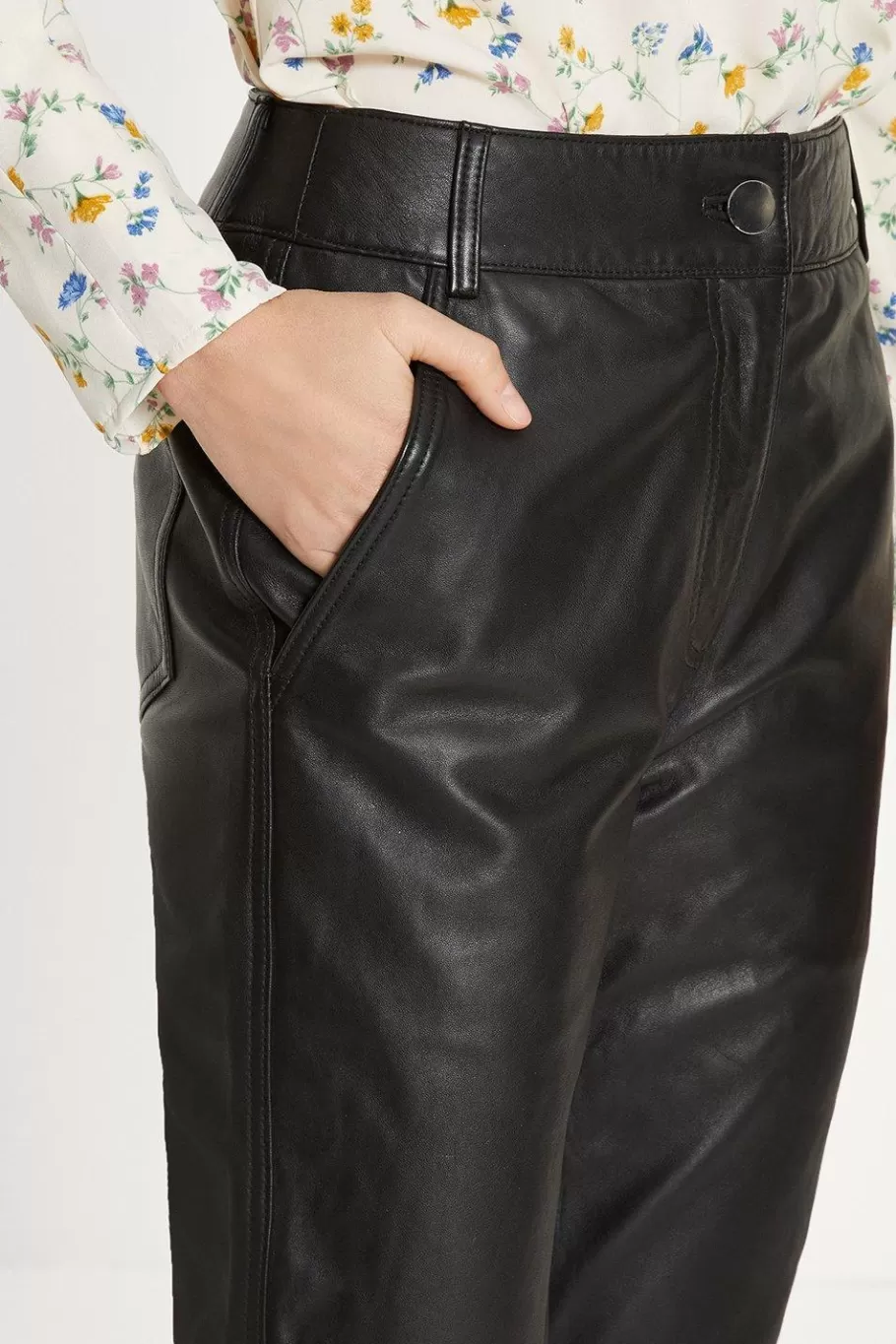 Oasis Rachel Stevens Straight Leg Leather Trouser Black Cheap