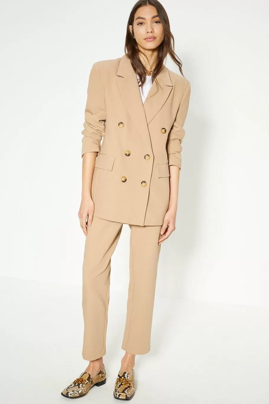 Oasis Rachel Stevens Stretch Crepe Double Breasted Longline Blazer Camel Cheap