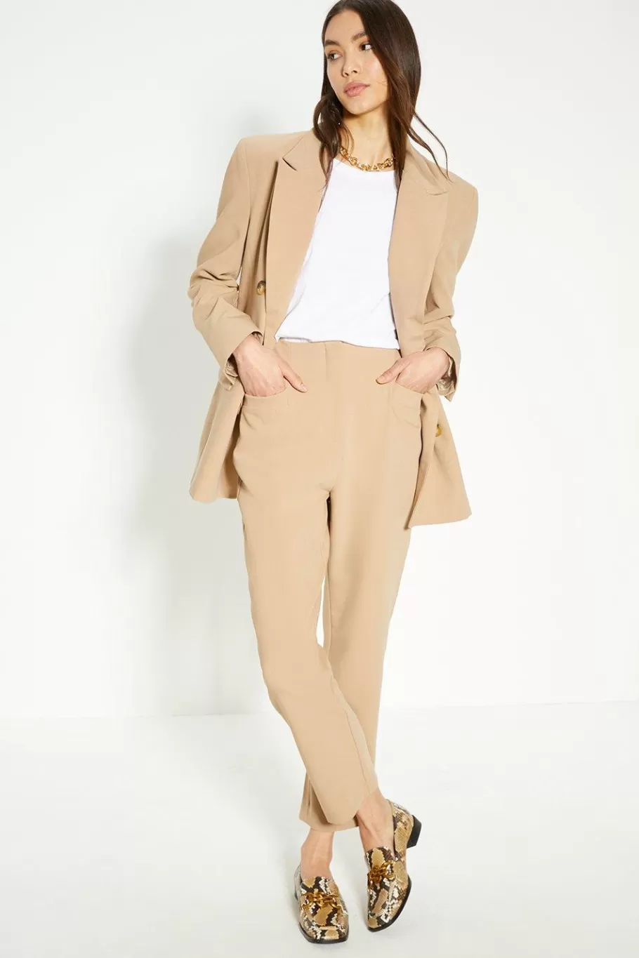 Oasis Rachel Stevens Stretch Crepe Tapered Trousers Camel Shop