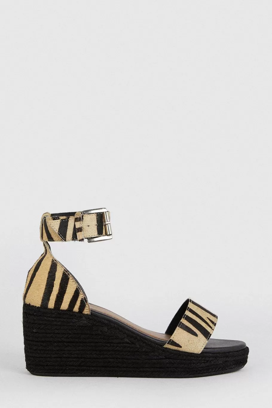 Oasis Real Leather Animal Espadrille Wedge Sandal Zebra Clearance