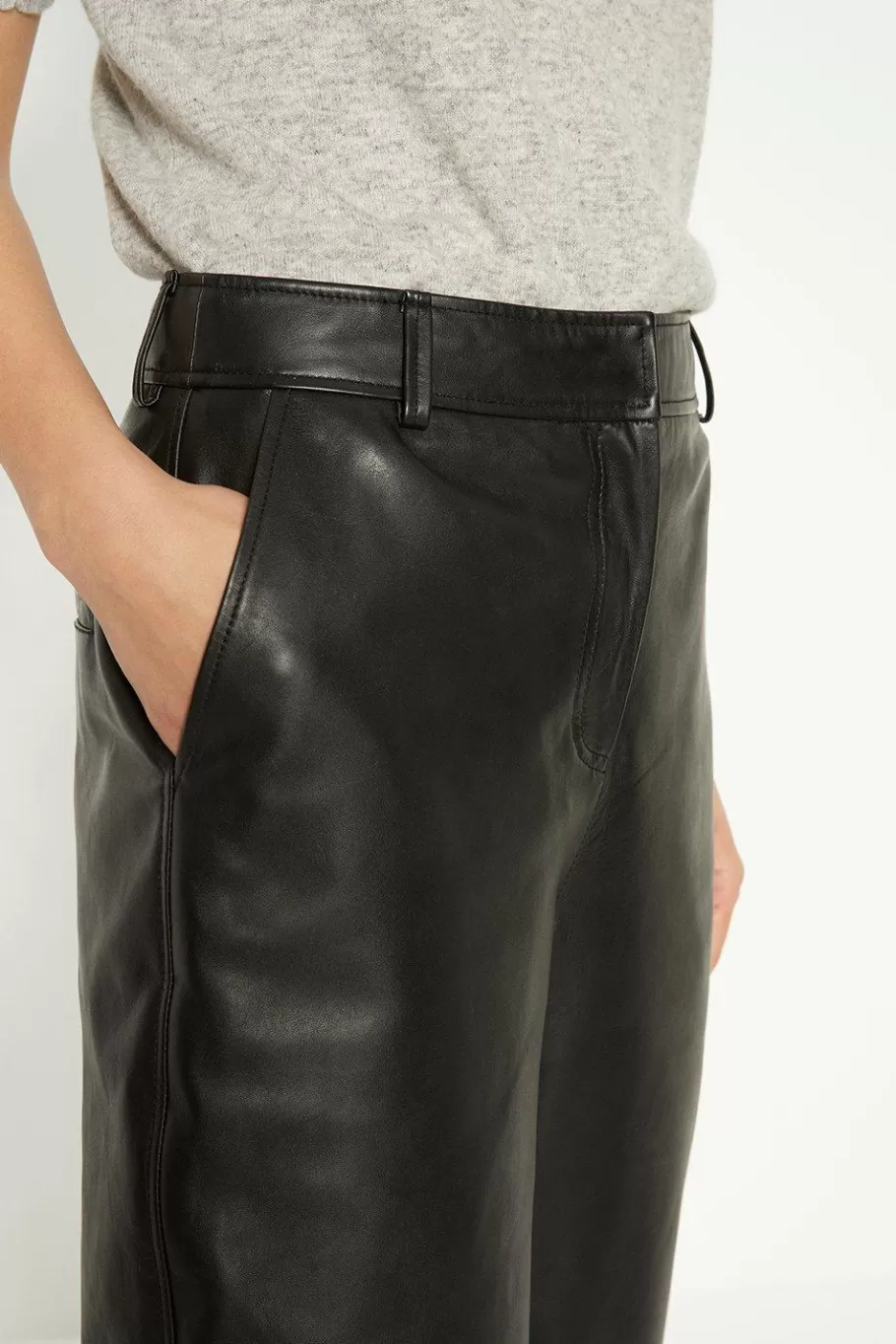 Oasis Real Leather Barrel Leg Trouser Black Outlet