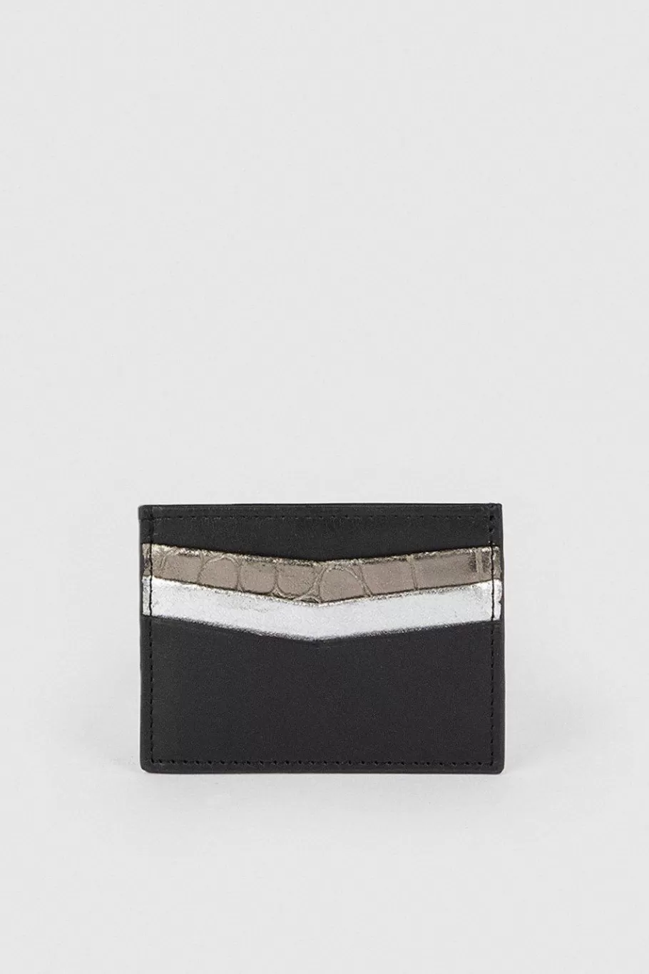 Oasis Real Leather Mixed Metallic Cardholder Silver Flash Sale