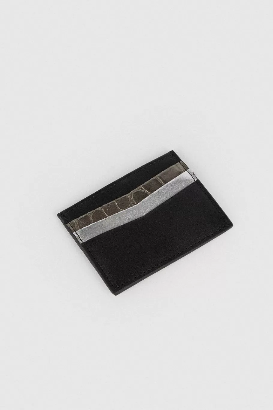 Oasis Real Leather Mixed Metallic Cardholder Silver Flash Sale