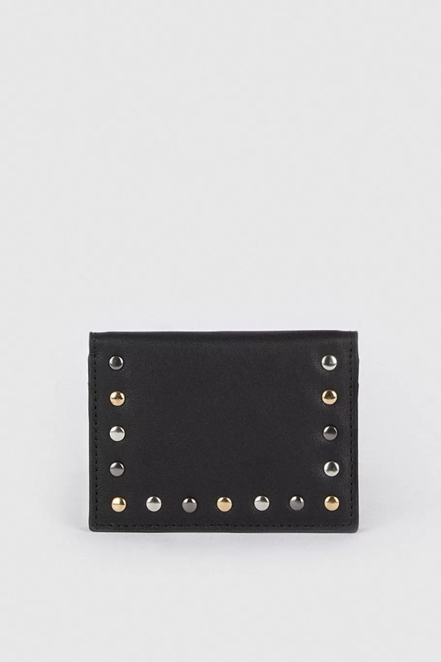 Oasis Real Leather Stud Folding Cardholder Black Hot