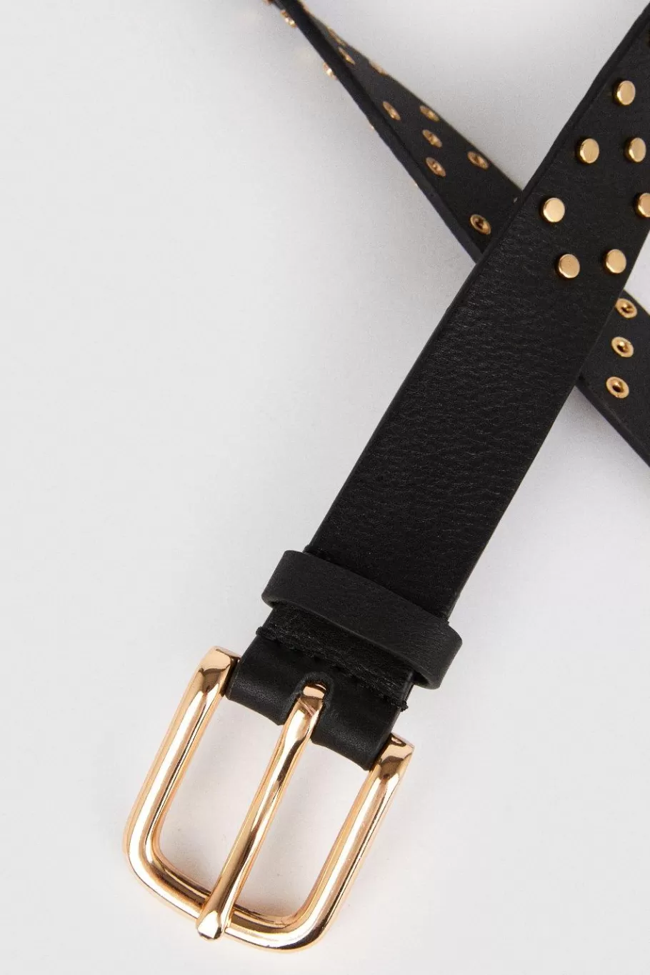 Oasis Real Leather Studded Belt Black New