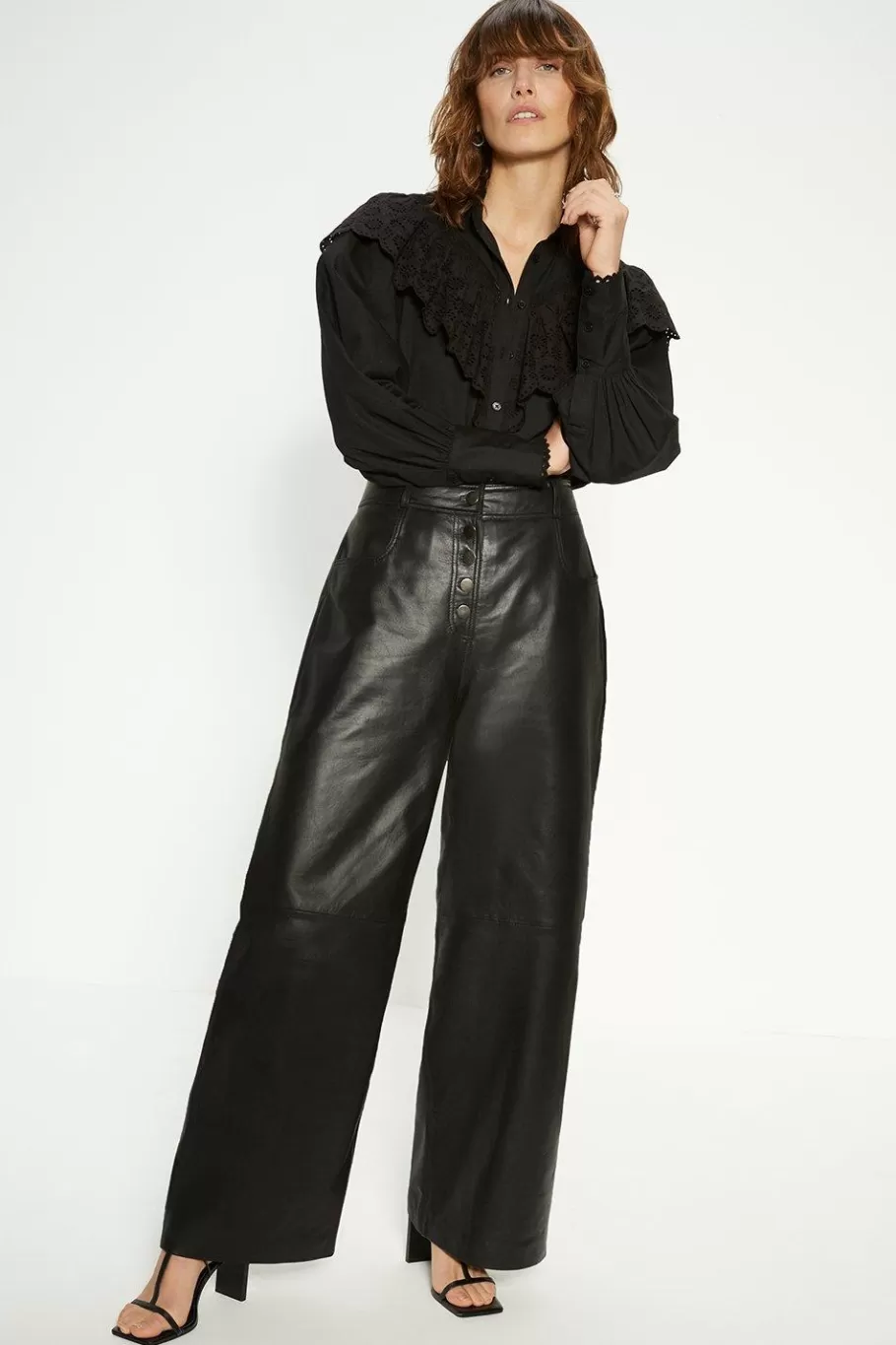 Oasis Real Leather Wide Leg Trouser Black Cheap