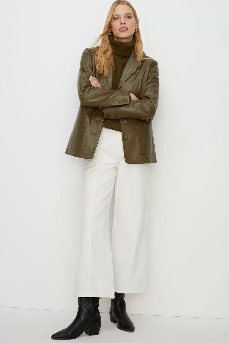 Oasis Relaxed Leather Blazer Olive Best Sale