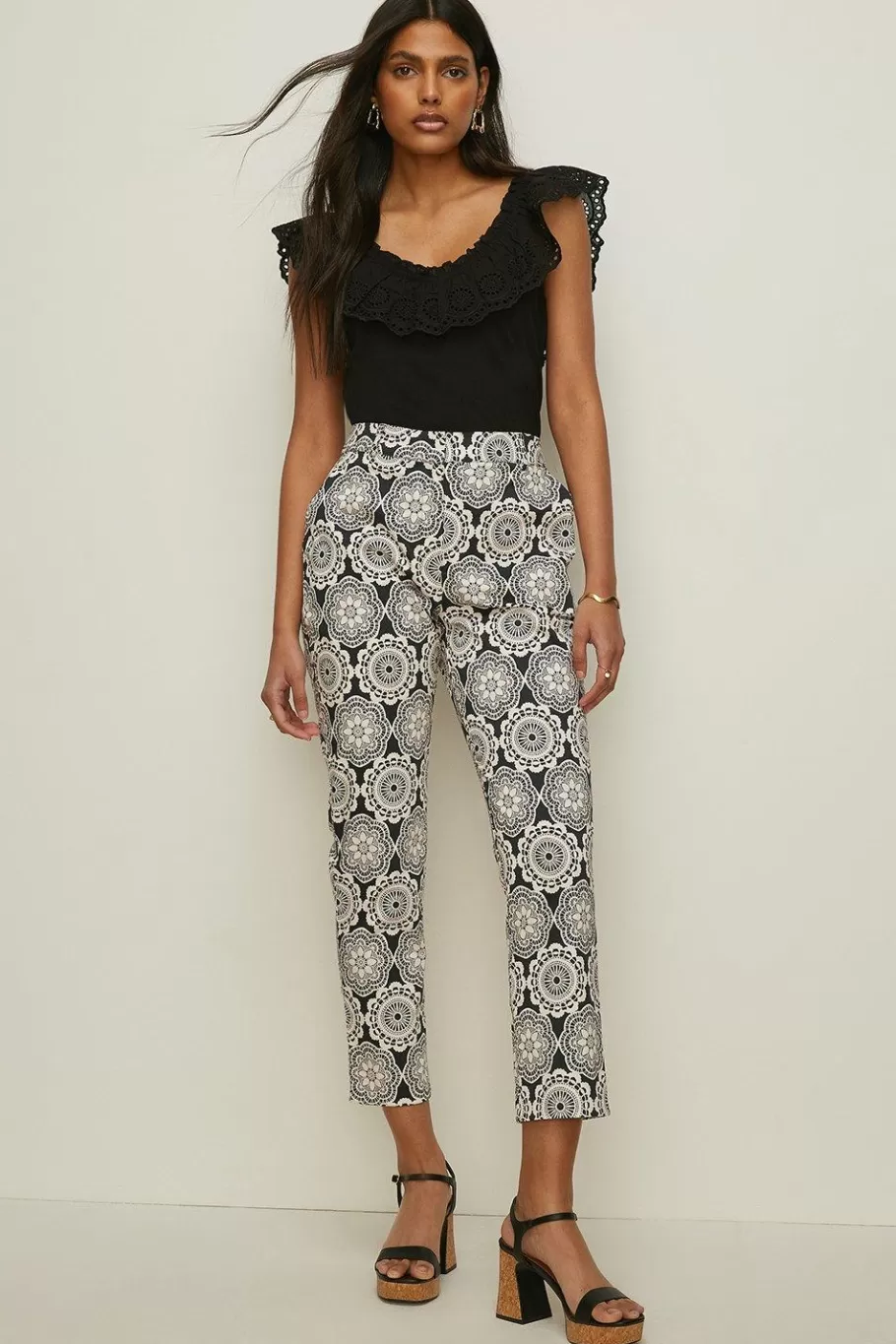 Oasis Retro Floral Straight Leg Trouser Black Shop