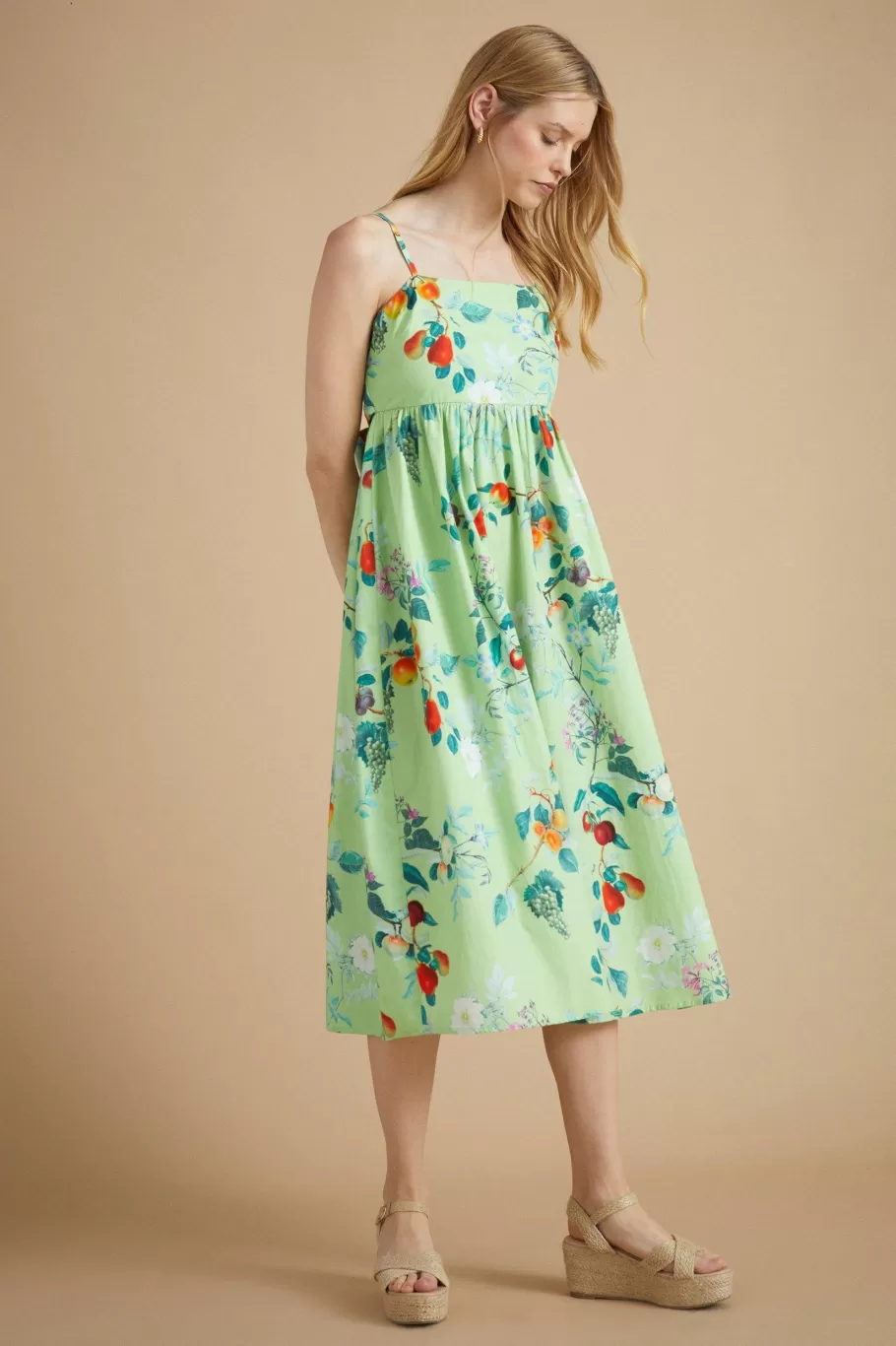 Oasis Rhs Apple Leaf Printed Strappy Midi Dress Green Flash Sale