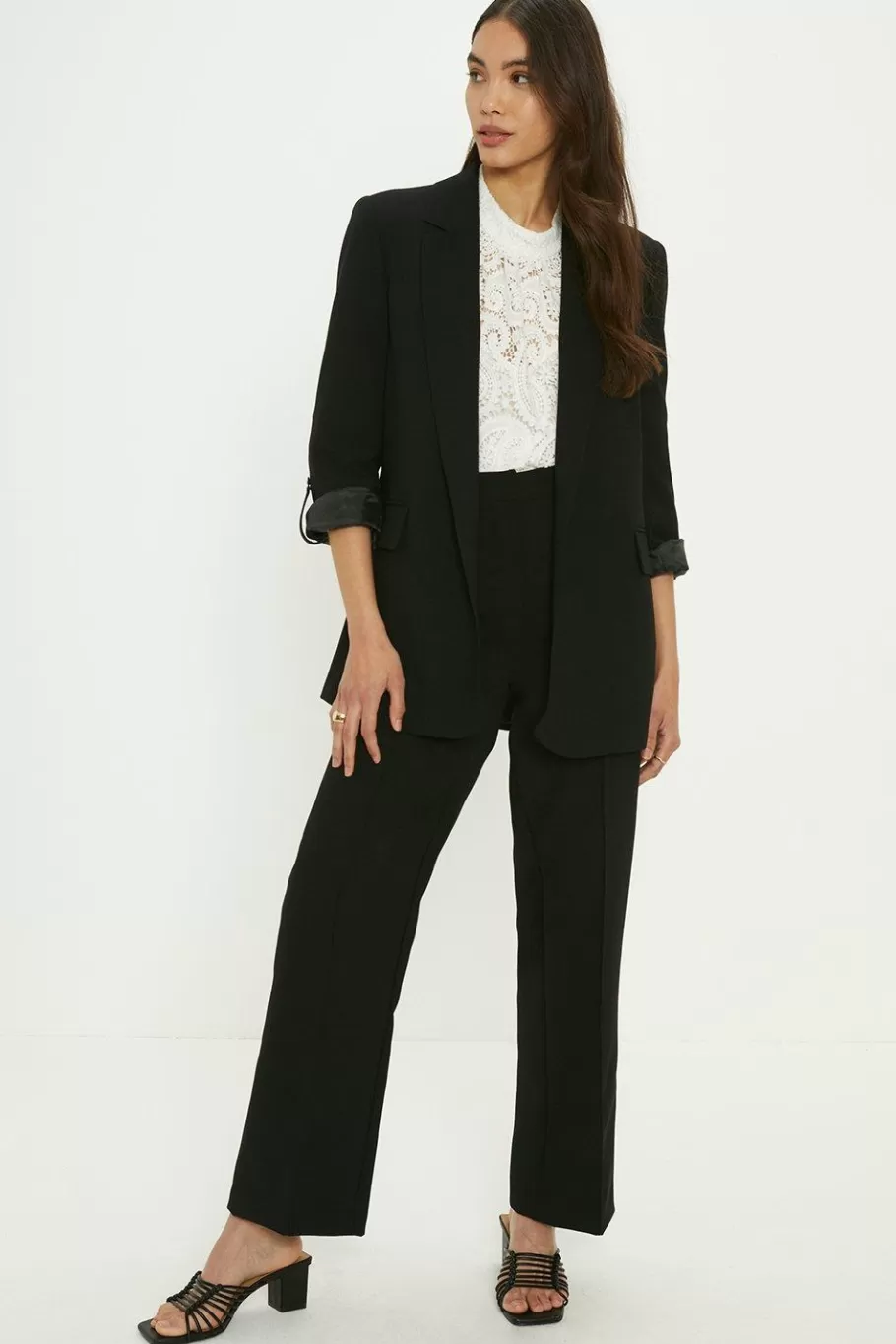 Oasis Roll Sleeve Tab Detail Tailored Blazer Black Shop