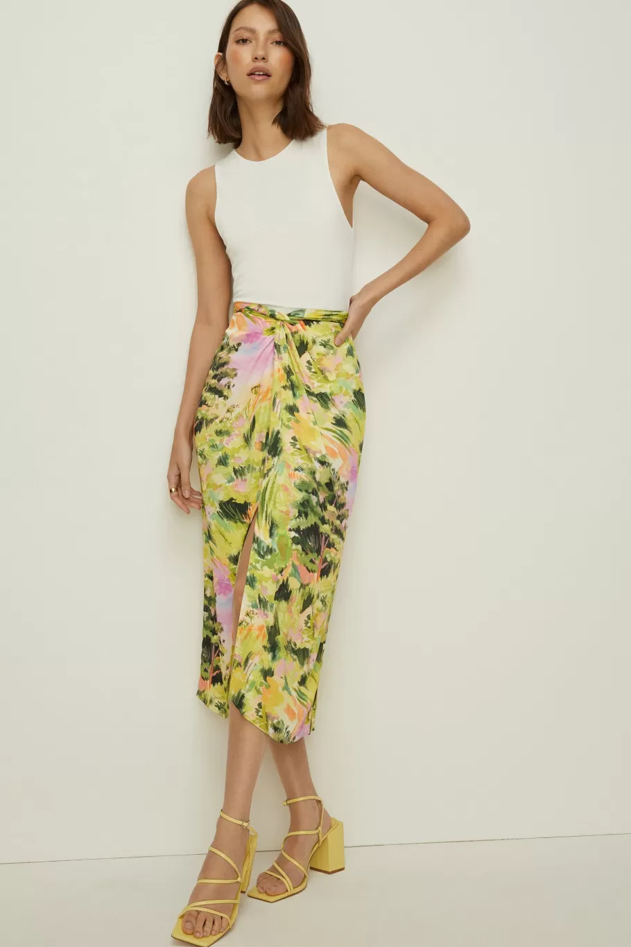 Oasis Rose Dufton Landscape Drape Front Skirt Green Online