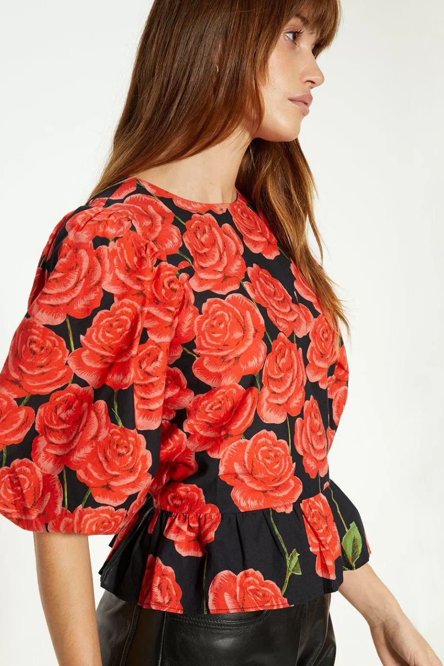 Oasis Rose Placement Puff Sleeve Top Red Store