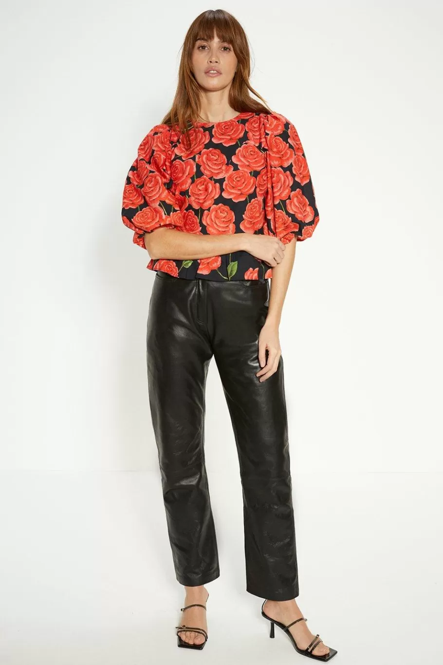 Oasis Rose Placement Puff Sleeve Top Red Store