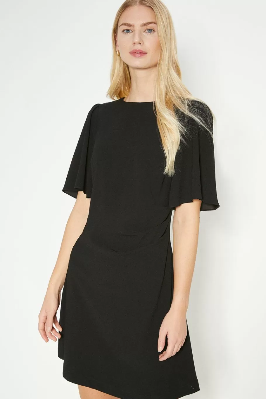 Oasis Ruched Detail Crepe Mini Dress Black Clearance