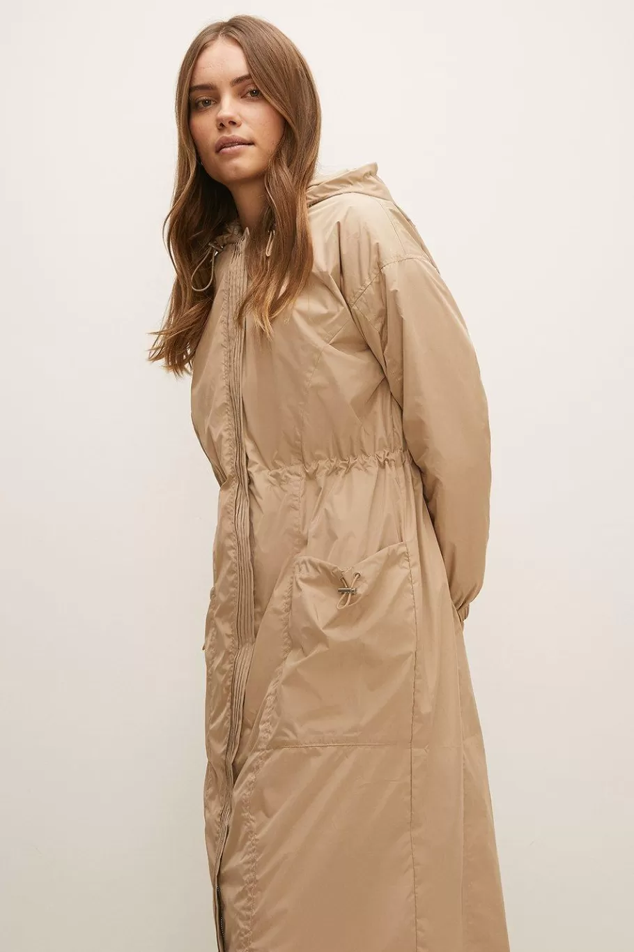 Oasis Ruched Waist Detail Parka Neutral Fashion