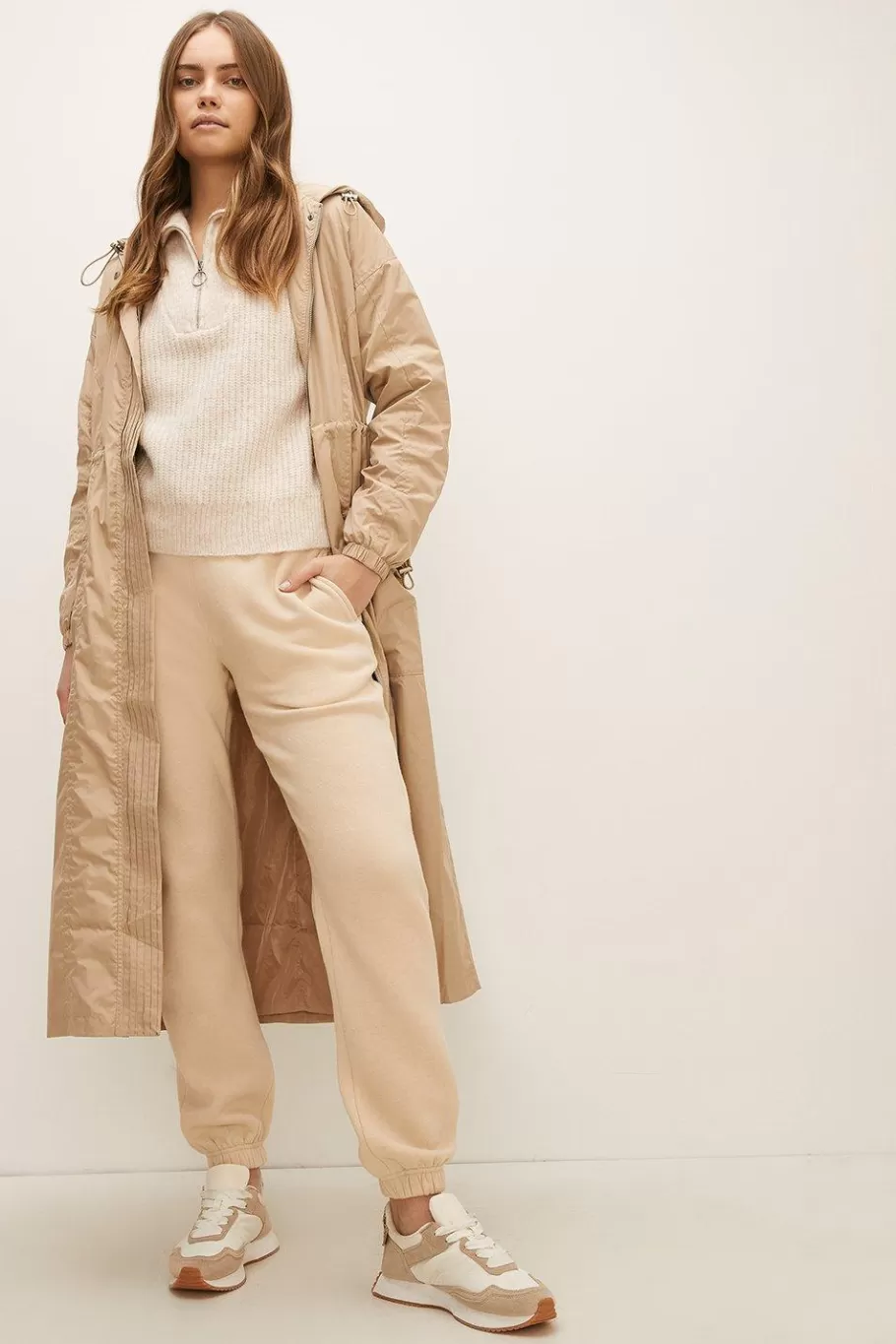 Oasis Ruched Waist Detail Parka Neutral Fashion