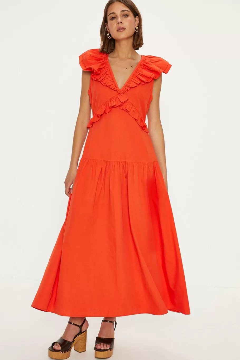 Oasis Ruffle Midi Dress Red Best