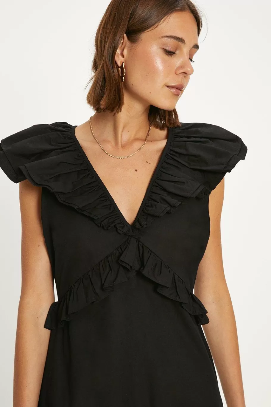 Oasis Ruffle Midi Dress Black Discount