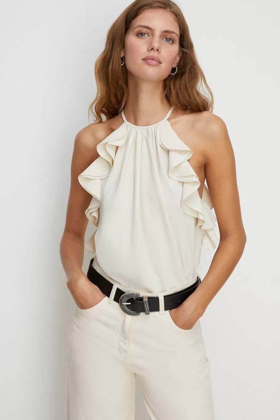 Oasis Ruffle Scoop Cami Top Ivory Clearance