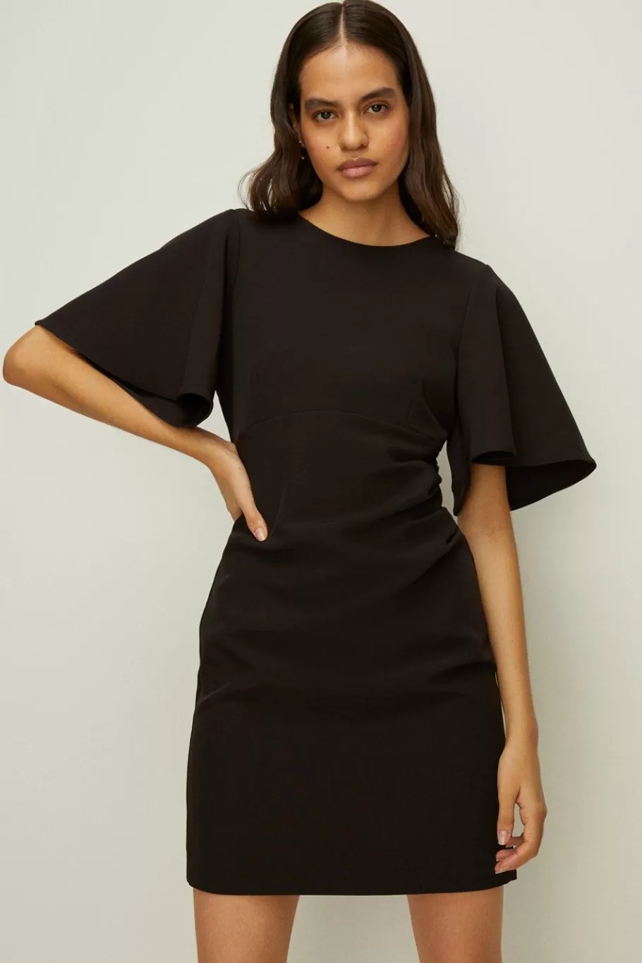 Oasis Ruffle Sleeve Crepe Dress Black Discount