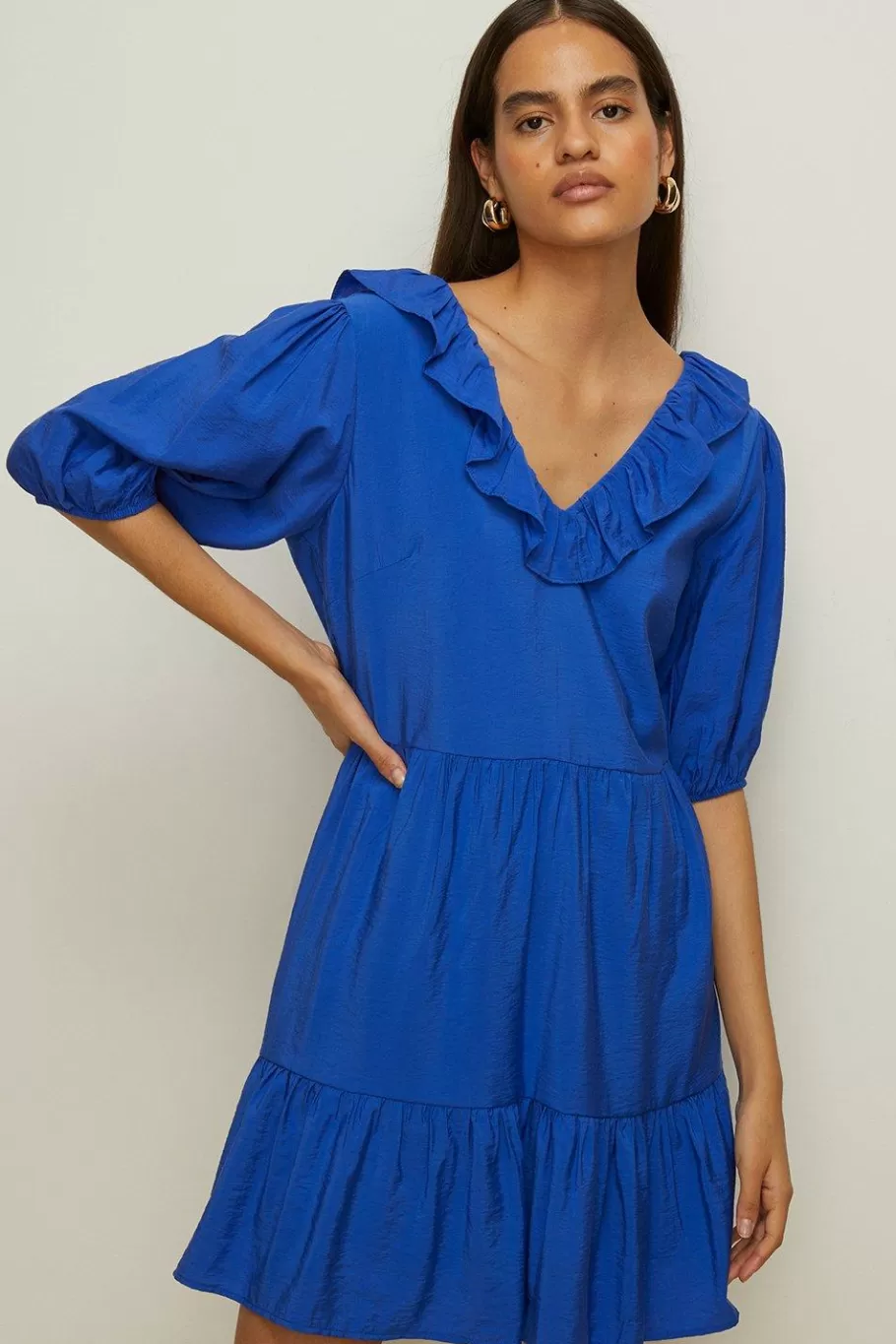 Oasis Ruffle Textured Swing Dress Cobalt Cheap