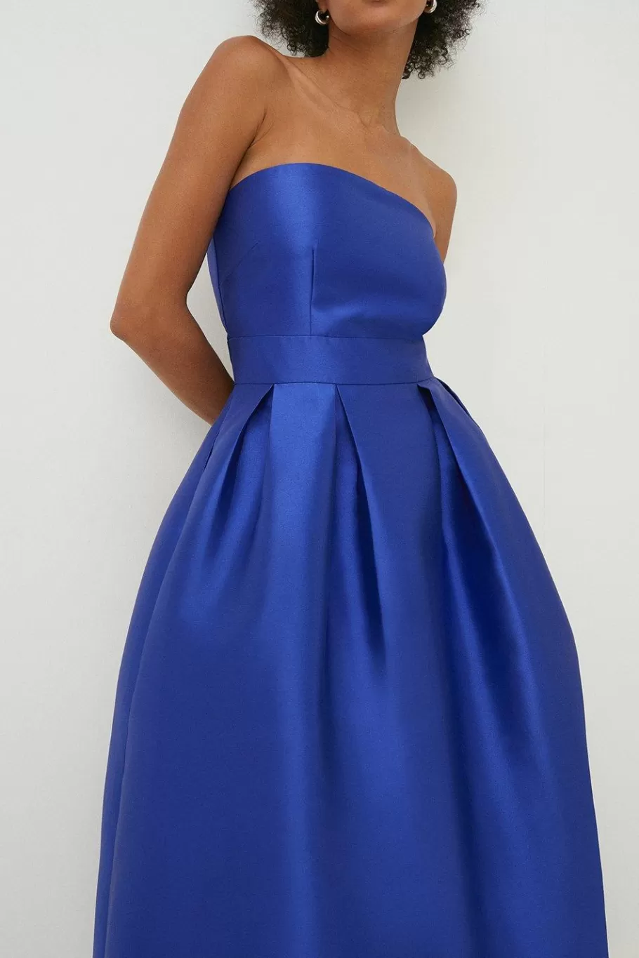 Oasis Satin Bandeau Tailored Pleated Midi Dress Cobalt Outlet