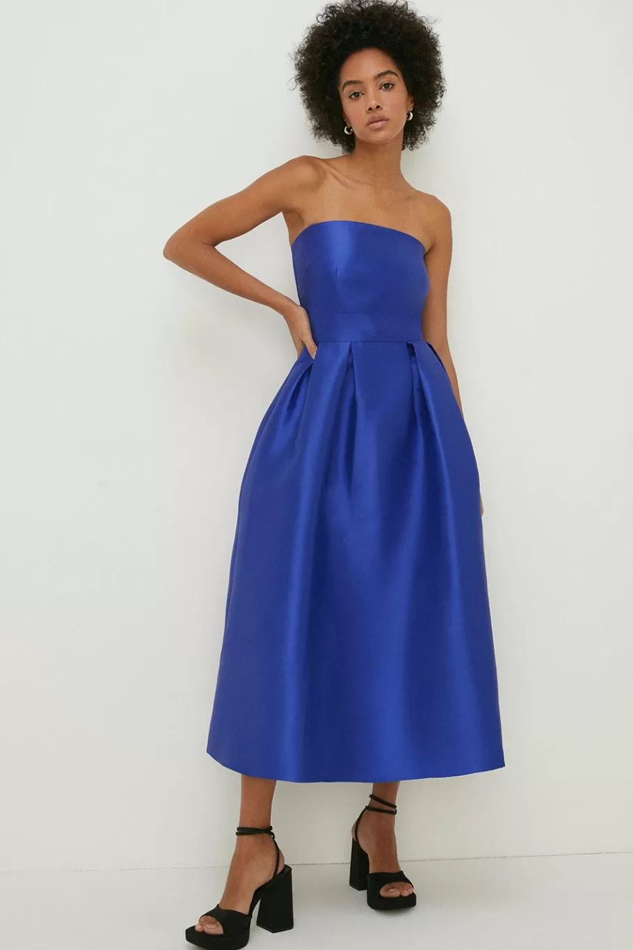 Oasis Satin Bandeau Tailored Pleated Midi Dress Cobalt Outlet