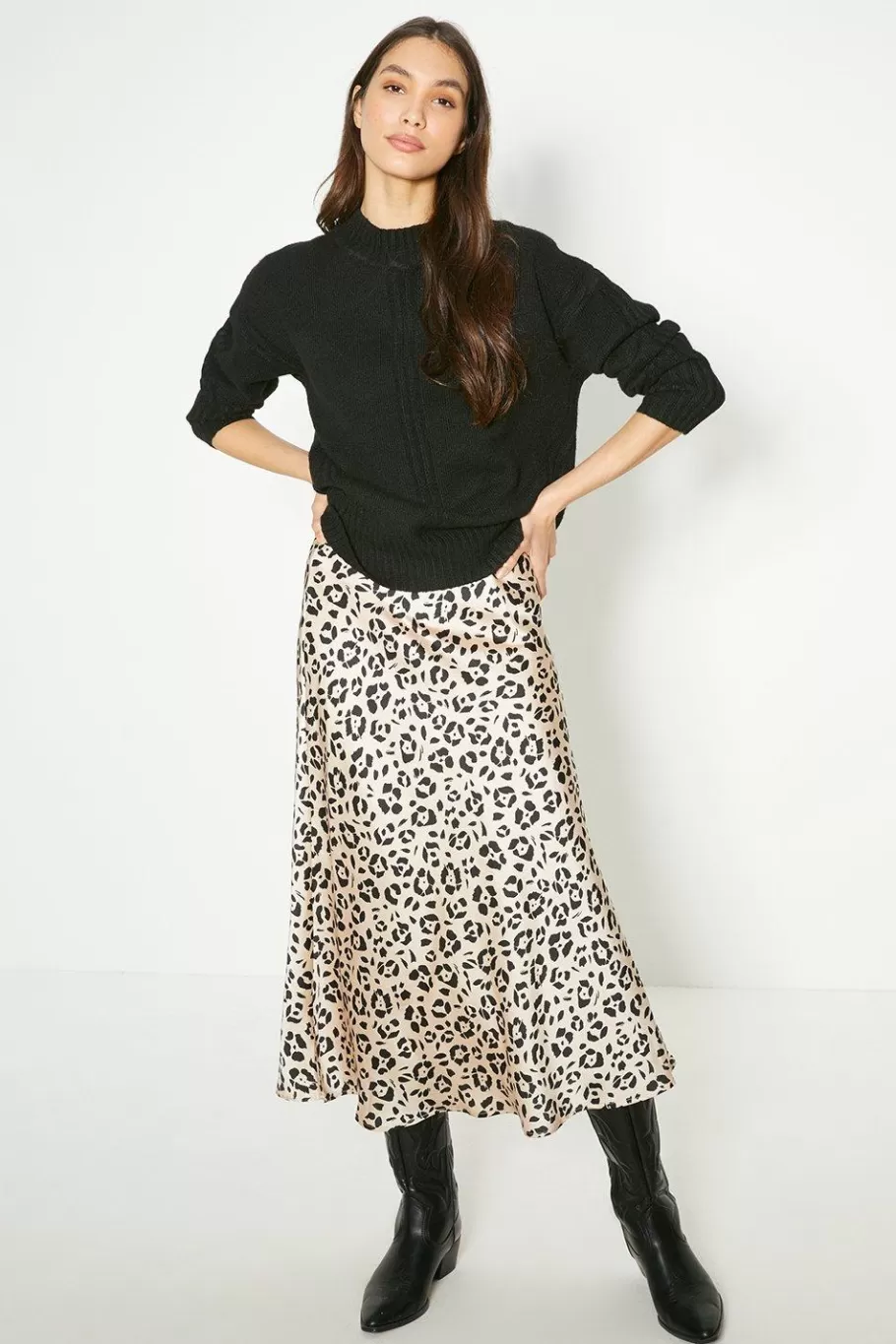 Oasis Satin Bias Midi Skirt Animal Outlet