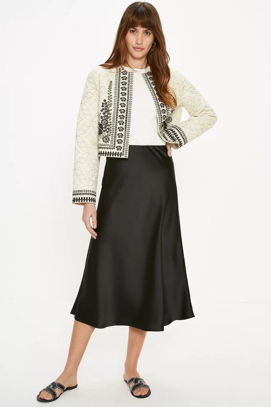 Oasis Satin Bias Midi Skirt Black Clearance