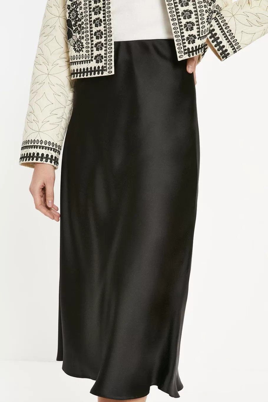 Oasis Satin Bias Midi Skirt Black Clearance