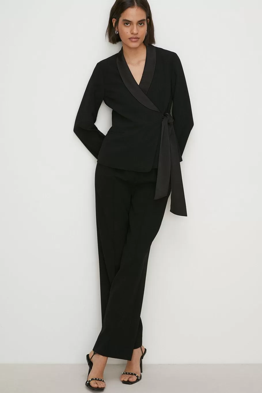 Oasis Satin Collar Wrap Crepe Blazer Black Sale