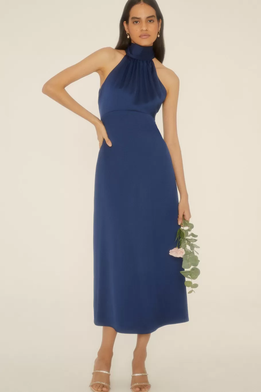 Oasis Satin Halter Neck Midi Dress Navy Online