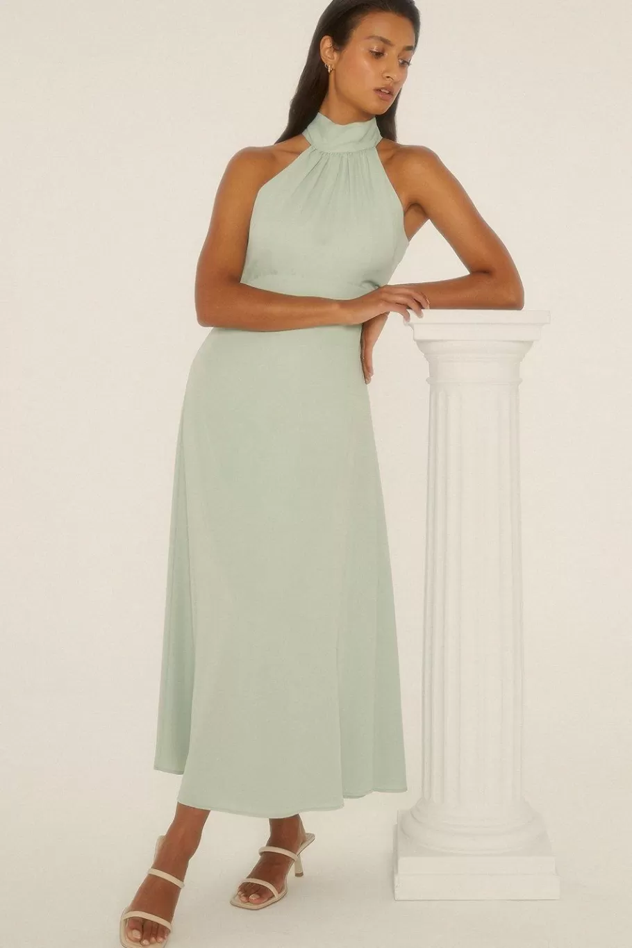 Oasis Satin Halter Neck Midi Dress Sage Store