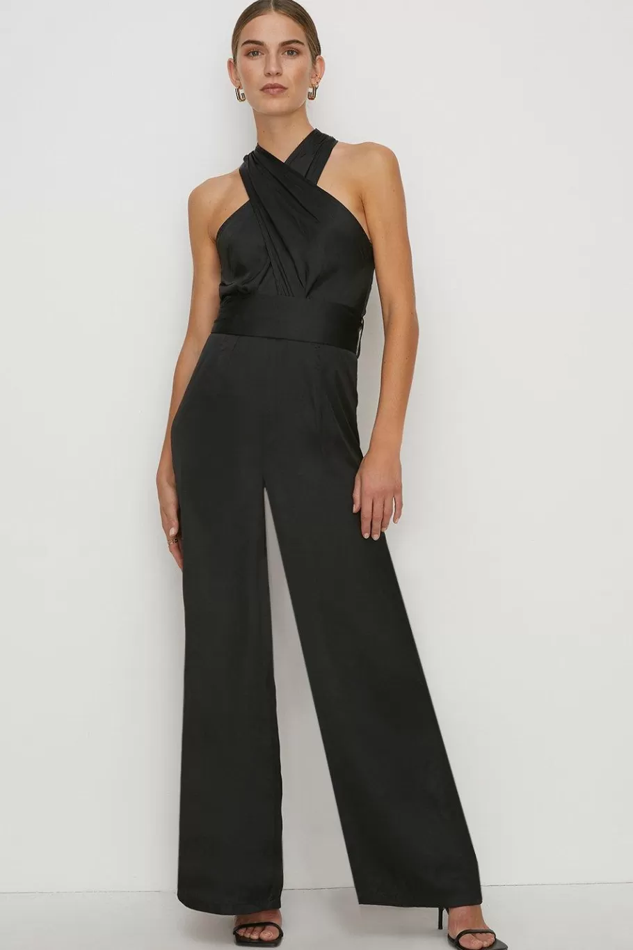 Oasis Satin Halterneck Belted Jumpsuit Olive Fashion