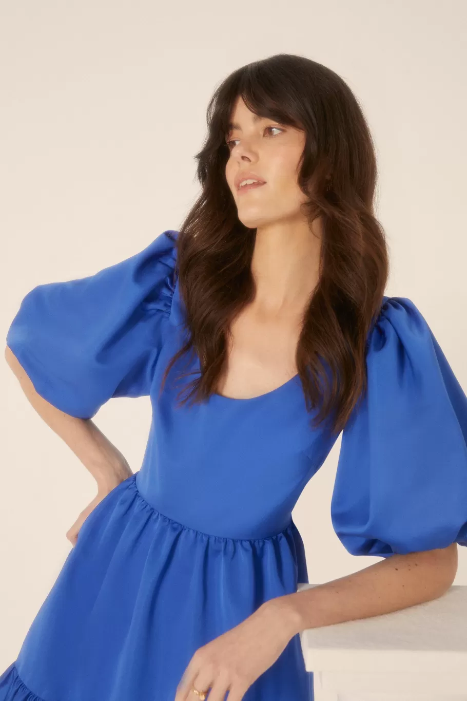 Oasis Satin Puff Sleeve Skater Dress Cobalt Store