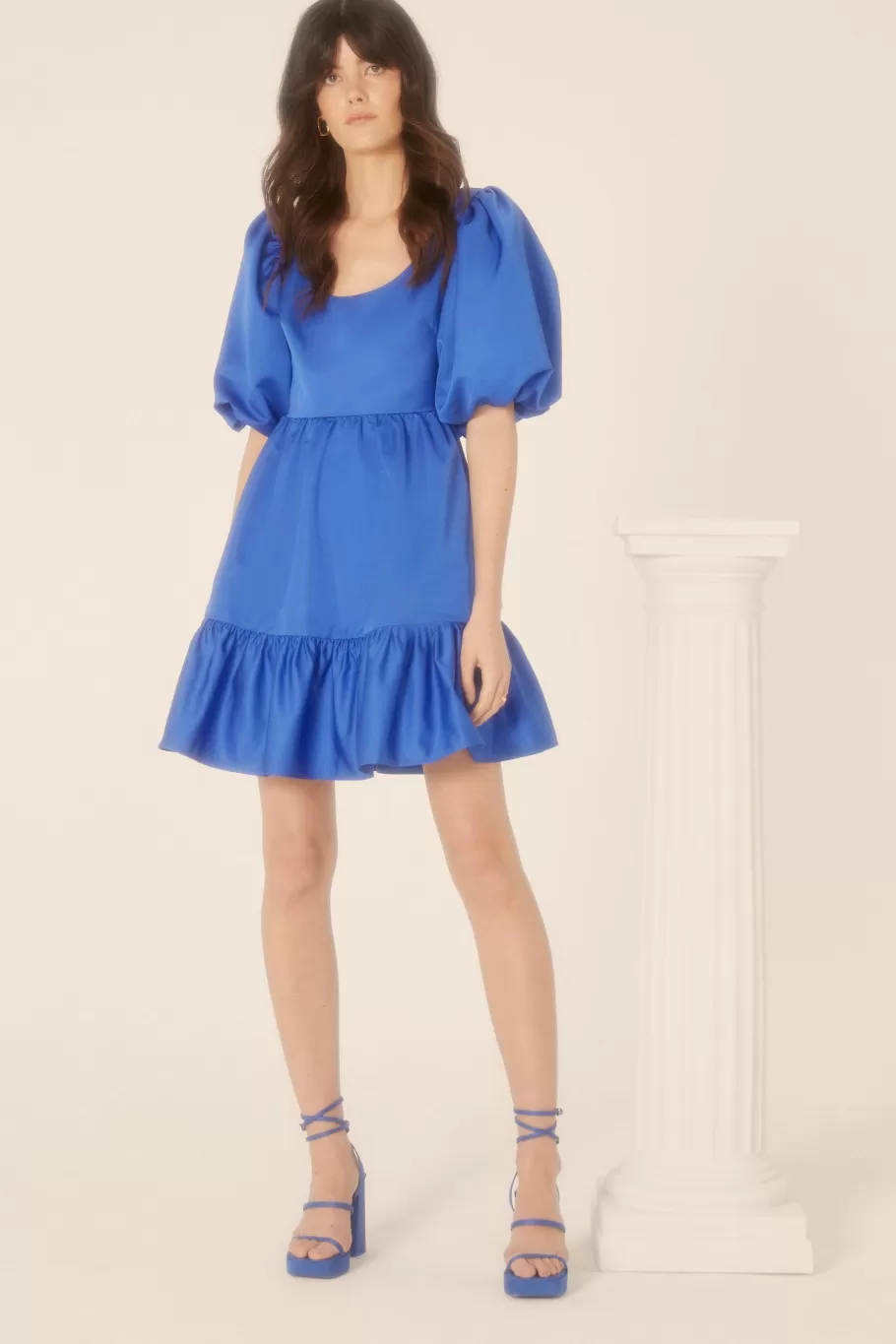 Oasis Satin Puff Sleeve Skater Dress Cobalt Store