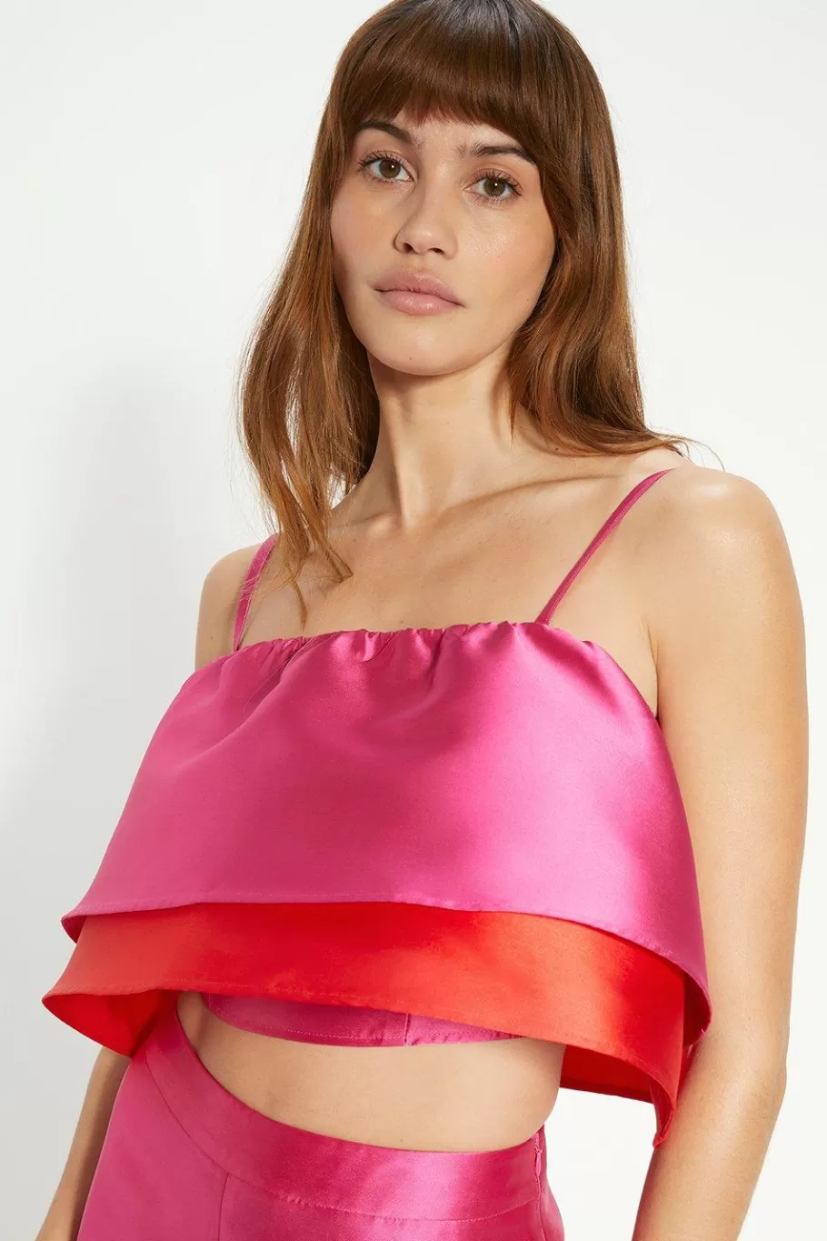 Oasis Satin Twill Frill Tiered Crop Top Multi Sale