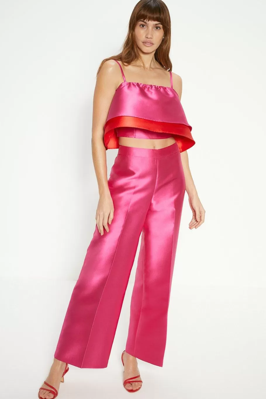 Oasis Satin Twill Frill Tiered Crop Top Multi Sale