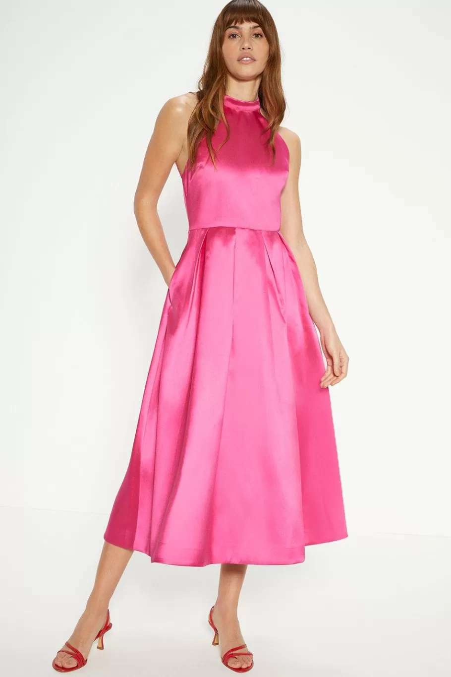 Oasis Satin Twill Lace Back Midi Dress Pink Cheap