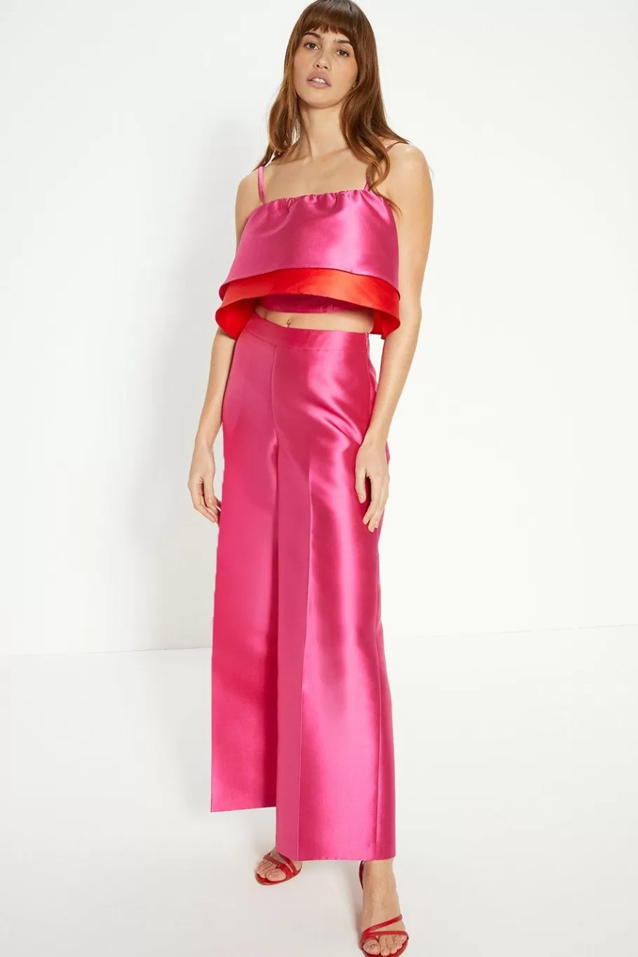 Oasis Satin Twill Wide Leg Trouser Pink Fashion